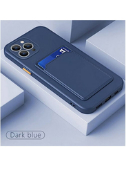 Apple iPhone 14 Pro Protective ShockProof Card Slot Luxury Rubber Mobile Phone Case Cover, Dark Blue