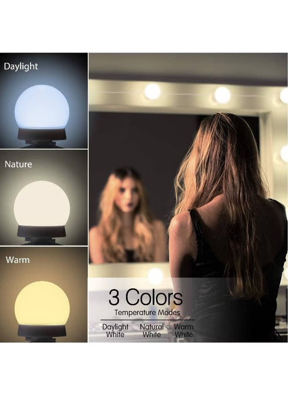 Hollywood Style LED Vanity Mirror Lights Kit with 10 Dimmable Light Bulbs For Makeup Dressing Table and Power Supply Plug in Lighting Fixture strip Vanity Mirror Light, White
