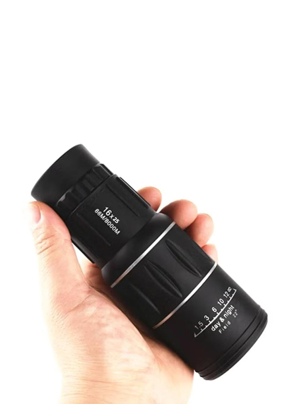 16x25 Monocular Waterproof High Definition Telescope Spotting Scope Phone Photography Adapter, Black