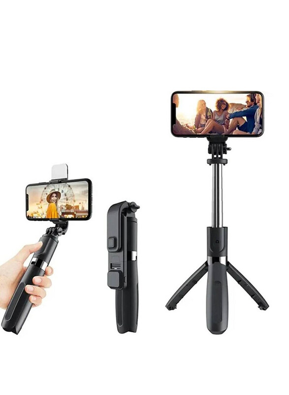 

Gennext Foldable Tripod Monopod Selfie Stick Bluetooth With Wireless Button Shutter Selfie Stick With LED For iOS Android, Black