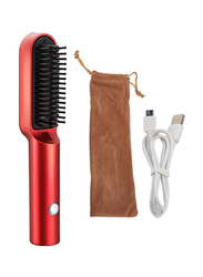 Gennext Professional Straight Hair Comb Wireless Rechargeable Hair Straightener & Curler Perfect Straight Flat Iron, Red