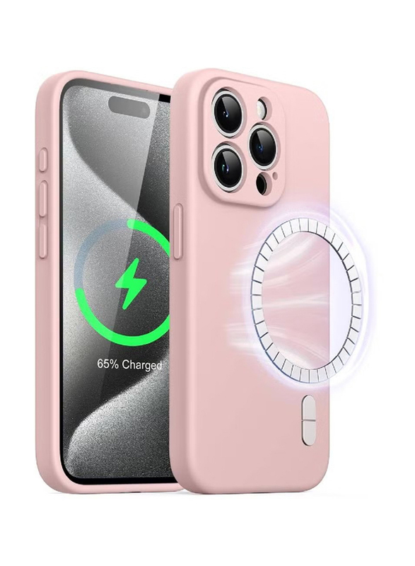 Apple iPhone 15 Pro Max 6.7-inch Protective Slim Shock-Absorption Camera Protection Silicone MagSafe Wireless Charging Mobile Phone Case Cover, Pink