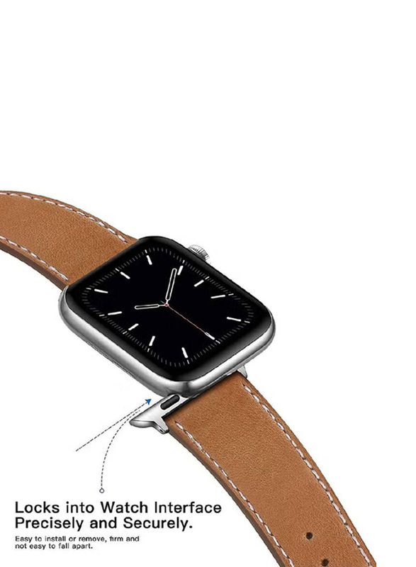 Gennext Replacement Genuine Leather Watch Strap for Apple Watch 49mm/45mm/44mm/42mm, Brown