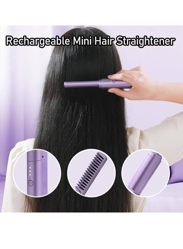 Gennext Rechargeable Portable Cordless Mini Hair Straightener with Electric Hot Comb & Travel Flat Negative Ion Hair Straightener Brush, Purple