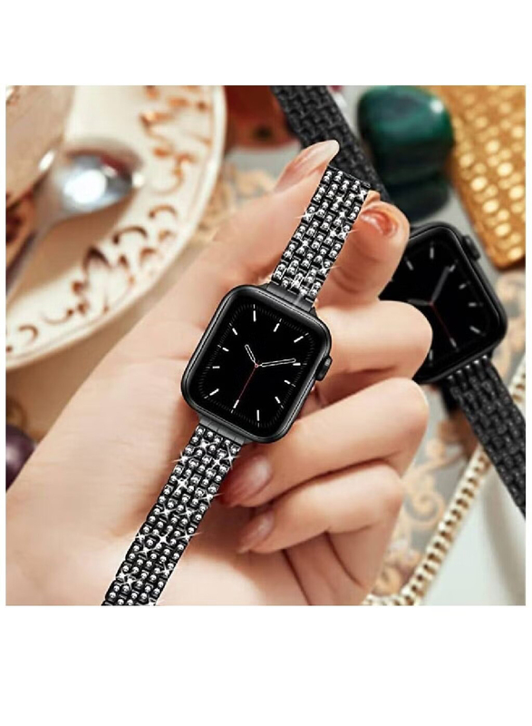 Gennext Women Slim Jewellery Bling Band Diamond Rhinestone Bracelet for Apple Watch Ultra 49mm, Black