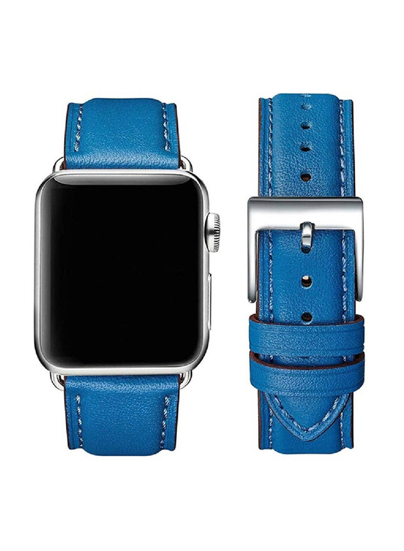 Gennext Replacement Genuine Leather Strap for Apple iWatch Series 8/7/6/5/4/3/2/1/SE/Ultra 49mm/42mm/44mm/45mm, Blue