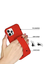 Zoomee Apple iPhone 14 Pro Magnetic Foldable Back Stand and Finger Strap TPU Mobile Phone Case Cover, Red