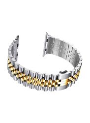 Zoomee Replacement Stainless Steel Metal Bracelet Band for Apple Watch 45mm/44mm/42mm, Silver/Gold