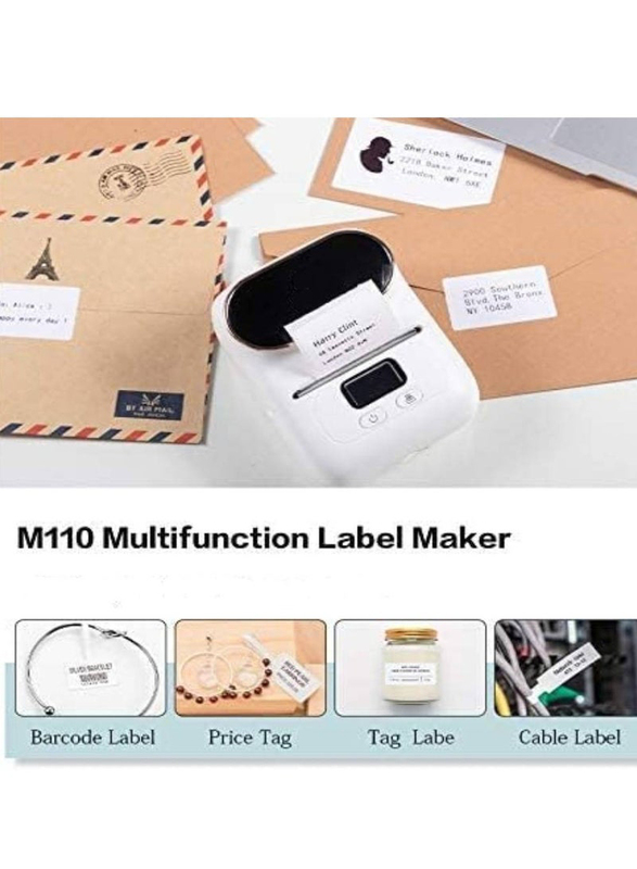 M110 Portable Bluetooth Thermal Label Printer with Label Roll, White