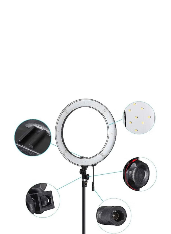 Universal Phone 18-inch Camera Ring Light with Apple iPad Selfie Tripod Stand, White/Black