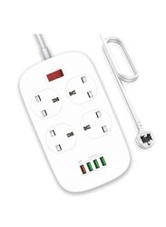 Gennext 18W 4 Way Power Extension Cord, 4 USB Fast Charging Ports, 4 UK Plugs Power Strip with 2-Meter Cable Surge Protector QC3.0, White