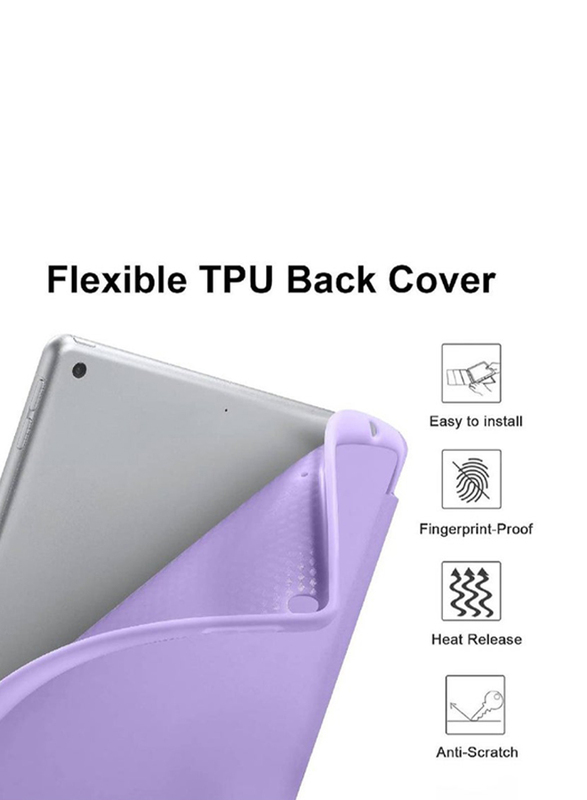 Gennext Apple iPad 10.2-inch 8th/7th Generation 2020 Soft TPU Protective Full Body Protection Smart Folio Tablet Case Cover with Pencil Holder, Lavender