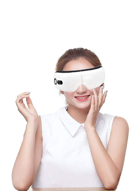 Gennext Vibration Eye Massager 4D Smart Eye Instrument Hot Compress Bluetooth-Compatible Eye Fatigue Massage Therapy Glasses, White