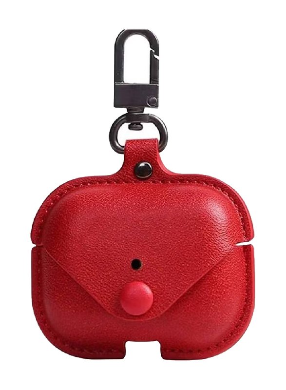 Gennext Leather Protective Skin Case Cover with Keychain & Lock for Apple AirPods 3, Red