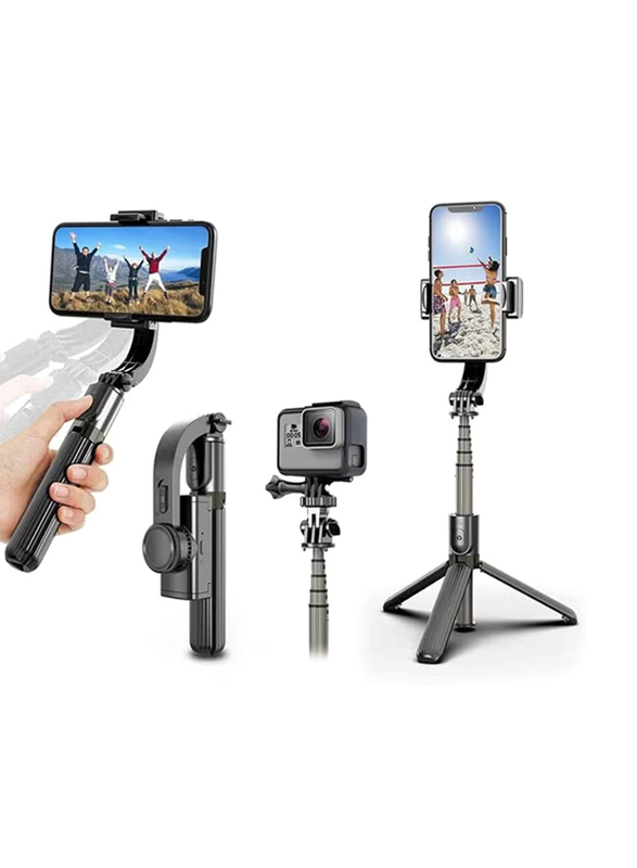 360 Degree Rotation Selfie Stick Gimbal Stabilizer Tripod with Wireless Remote & Portable Phone Holder for Smartphones/Tiktok/Vlog/ Youtuber Live Video Record, Black