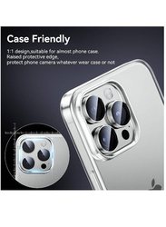 Apple iPhone 15 Pro 9H Tempered Glass Camera Lens Protector with Metal Ring, Silver