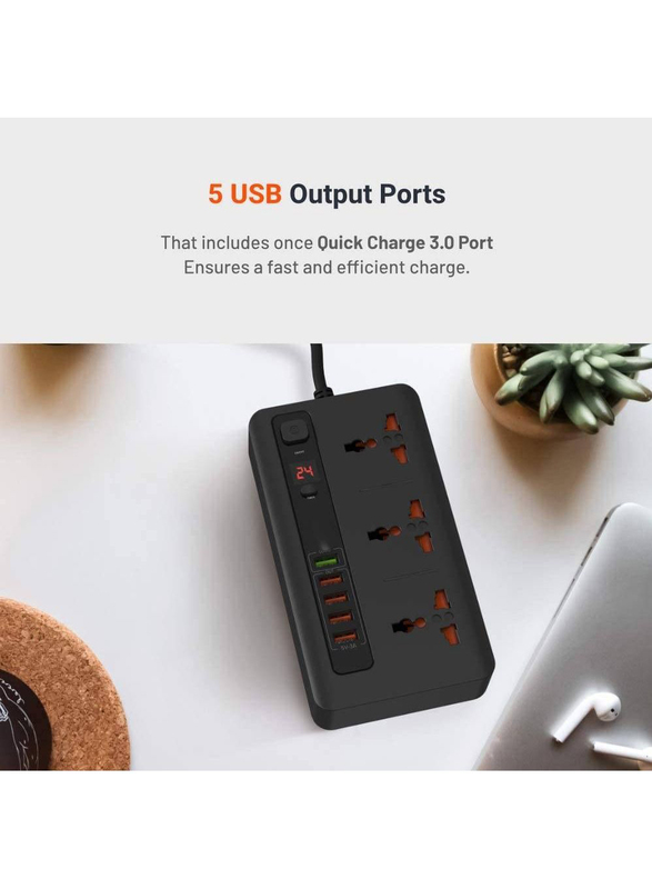 Gennext 4 USB Port 3.4A + 1 Quick Independent Power Switch with Timer, Black