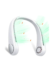 USB Rechargeable Personal Neck Fan with 3 Wind Speed Wearable Body Fan with 360° Cooling, White