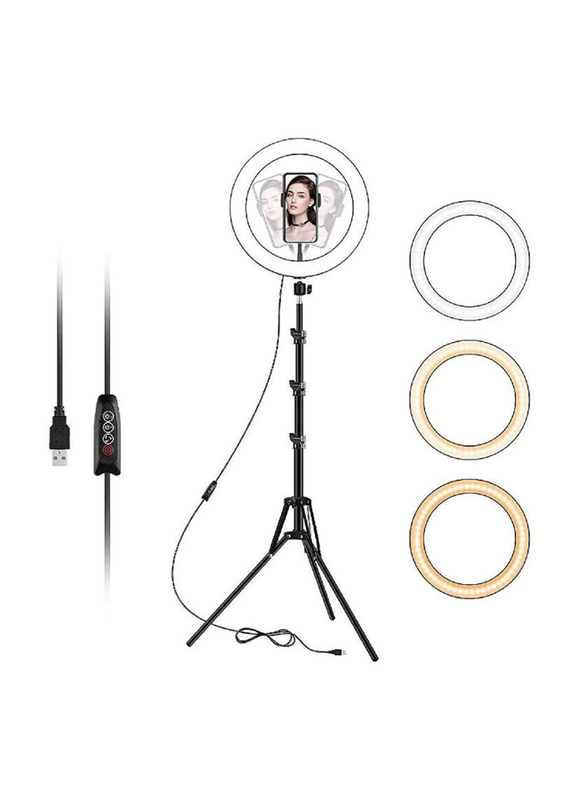 Gennext 10-inch Ring Light with Tripod Stand & Phone Holder & Dimmable LED Lights, Black