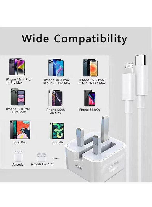 Gennext LOOK MFi Certified 20W USB C Fast Charger Plug with Lightning to USB Cable for Apple iPhone, White
