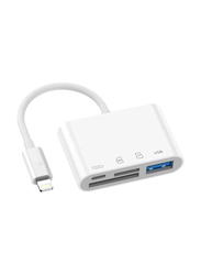 Gennext Lightning to Lightning + USB 3.0 Standard + SD/TF Card Reader 4 in 1 Adapter Multi-Function, LA-40, White