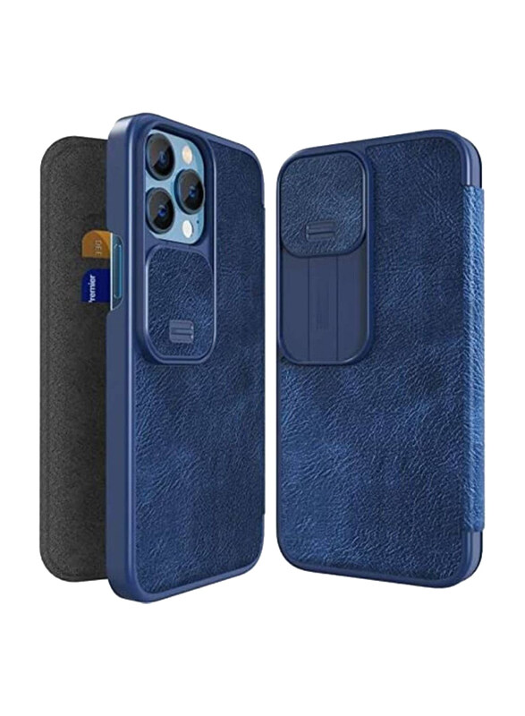 

Nillkin Apple iPhone 12 Pro Max Qin Pro Wallet with Card Holder & Slide Camera Protection Leather Mobile Phone Flip Case Cover, Blue