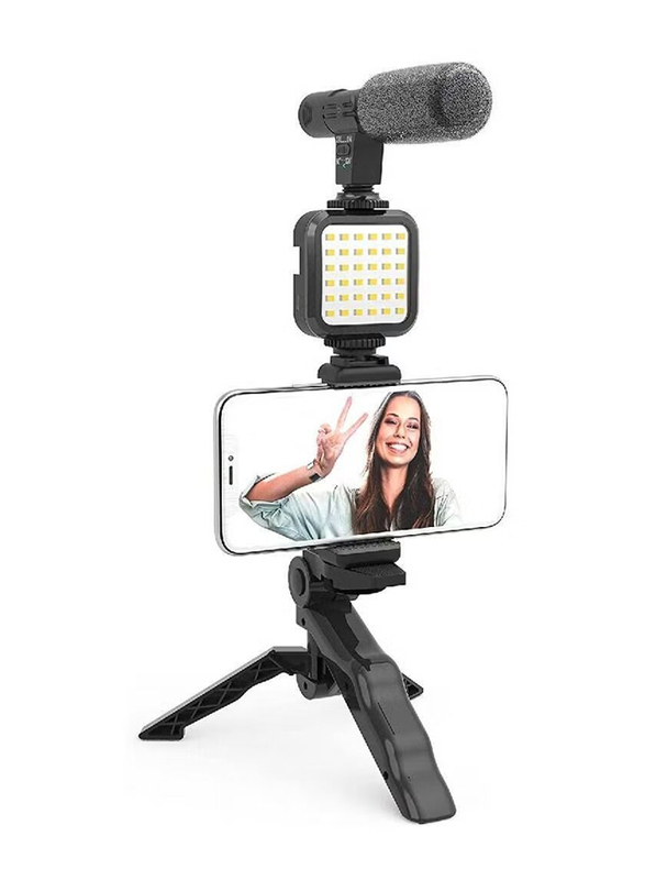 Gennext DigiPower Vlogging Mobile Phone Holder + Hand Grip/Mini Tripod for Smartphones/TikTok/YouTube/Live Streaming and Meetings, Black