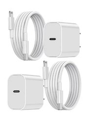 20W USB C Wall Charger, USB Type-C to Lightning Cable for Apple iPad Pro/iPad Air, 2 Piece, White