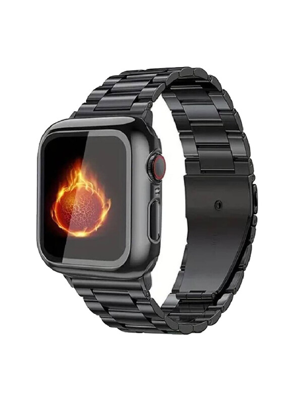 

Gennext Stainless Steel Band with Case for Apple Watch Series 8/7/6/5/4/3/2/1/SE 42mm/44mm/45mm, Black