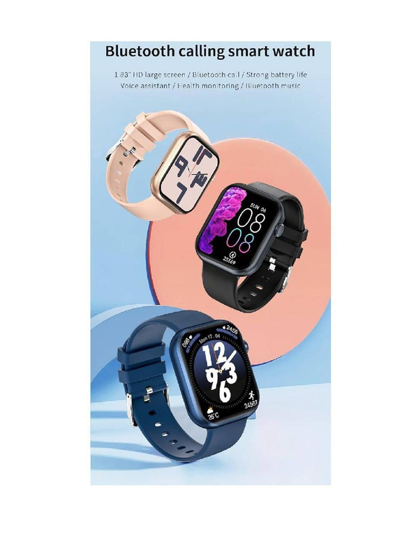 Touch Screen Fitness Activity Heart Rate Monitor and IP68 Waterproof Smartwatch with Wireless Bluetooth Earbuds, Blue/White