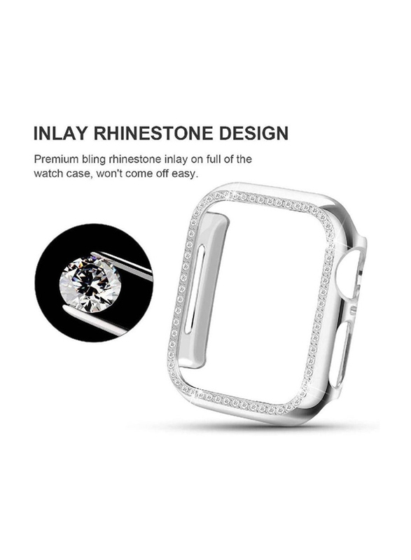 Gennext Bling Crystal Diamonds Rhinestone Hard PC Protective Bumper Cover for Apple Watch Series 8 7 41mm, Silver