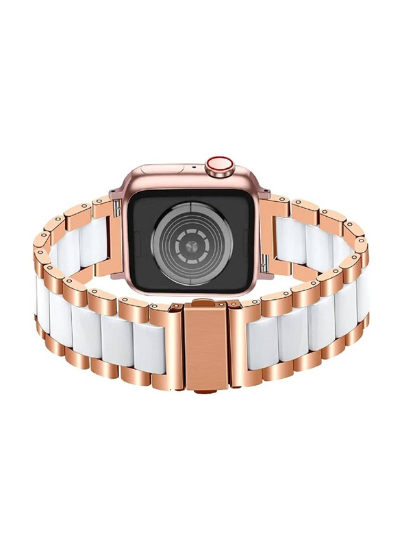 Gennext Replacement Stainless Steel Strap for Apple Watch Series 8/7/6/5/4/3/2/1 SE 45mm 44mm 42mm 49mm, Rose Gold/White