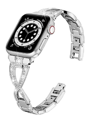 Gennext Luxury Bling Diamond Metal Stainless Steel Jewelry Band for Apple Watch Series 7/6/5/4/3/2/1/SE 45mm/44mm/42mm/Ultra Watch 49mm, Silver