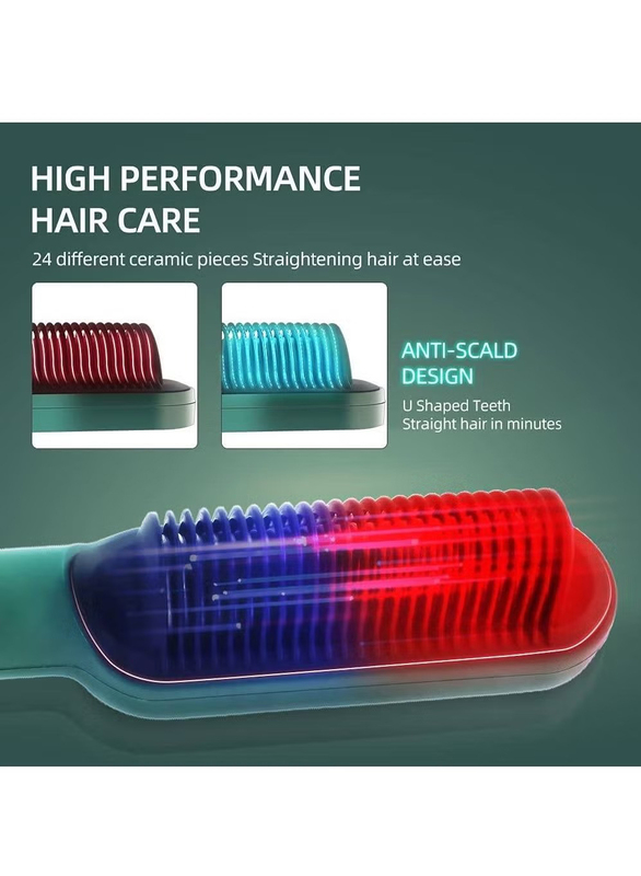 Gennext Professional Electric Hair Straightener Brush Heated Comb Straightening Combs Men Beard Hair, Green