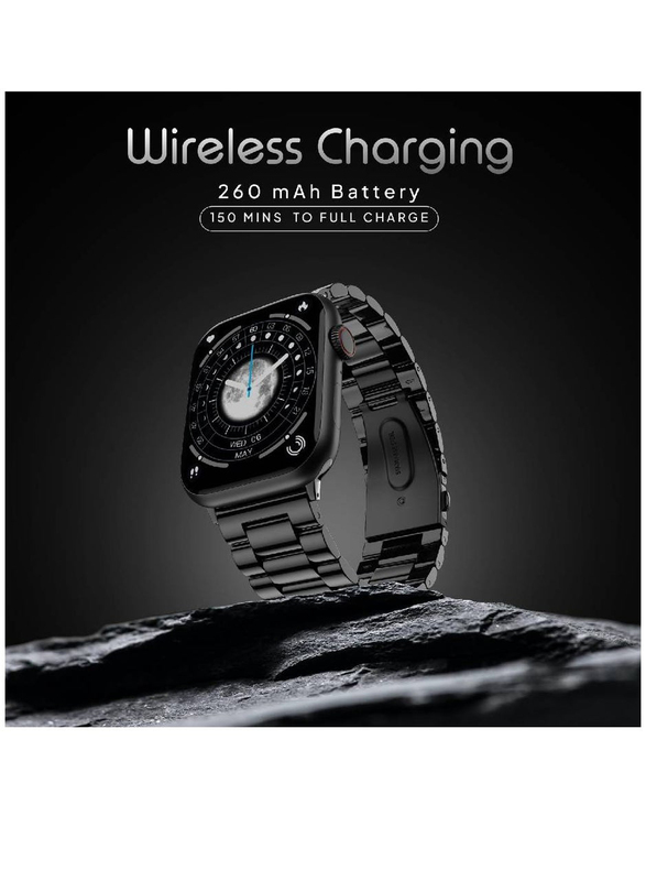 Always On 2.05-inch Large Display Smartwatch with Wireless Charging Rotating Crown and Bluetooth Calling, Black
