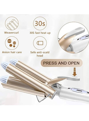 Gennext Professional Electric Hair Tools Ceramic Triple Barrel Hair Waver Styler Curling Iron, White/Gold