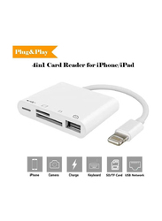 Yesido One Size 4-in-1 Multiple Types TF SD USB OTG Card Reader Adapter, Dual Lightning Male To Multiple Types for Apple iPhone and iPad, White