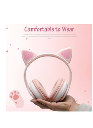 Gennext Cat Ear Wireless Bluetooth 5.0 Gaming Headset, Pink/White
