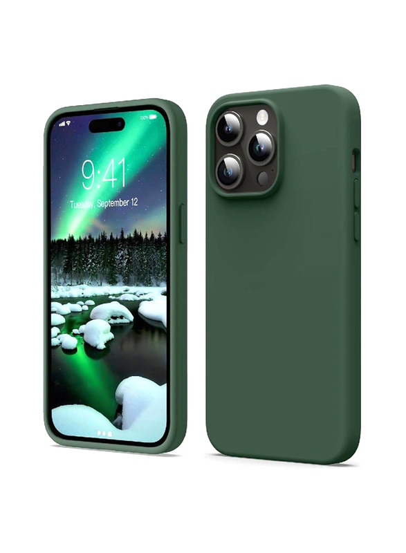 Zoomee Apple iPhone 15 Pro 6.1-inch Protective Shockproof Soft Liquid Silicone Anti-Scratch Microfiber Lining Mobile Phone Case Cover, Green