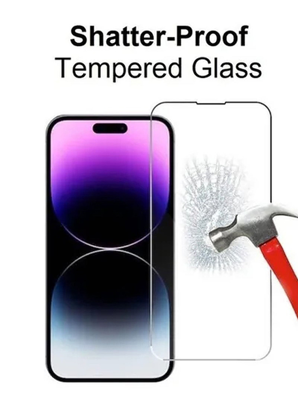 Apple iPhone 14 Pro Max Full Coverage Front & Back Protection Tempered Glass Mobile Phone Screen Protector with Lens Protector & Case Cover, 3 Pieces, Clear/Silver