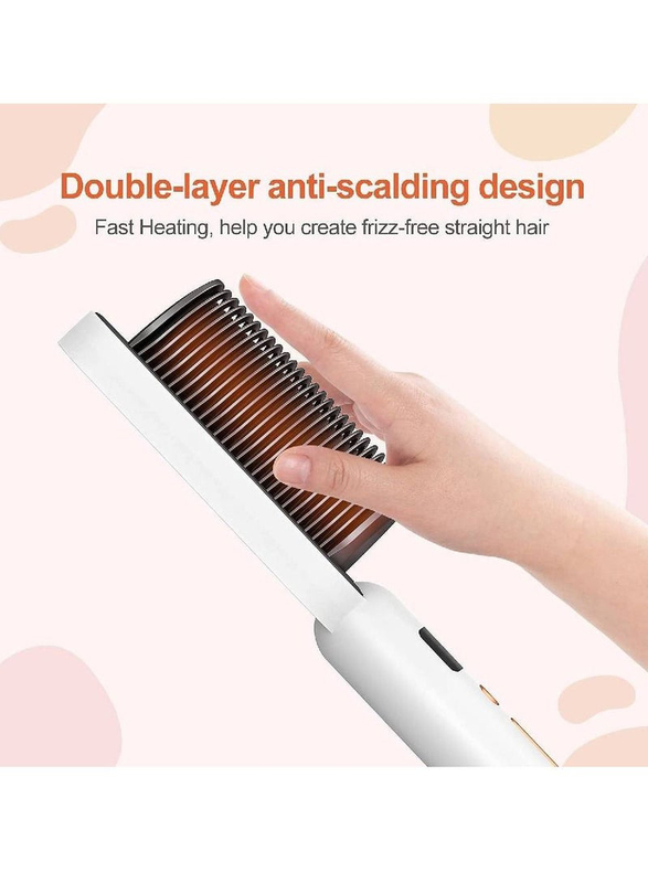 Gennext Multifunctional Styling Adjustable Temperature & Anti-Scalding Heating Straightening Stick with Built-in Comb for Women, White