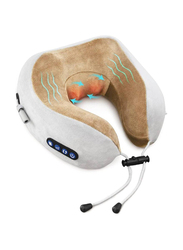 Gennext U-Shaped Electric Cordless Travel Neck Pillow Vertebra Therapeutic Memory Foam Wireless Velvet Massager Relaxer, Brown