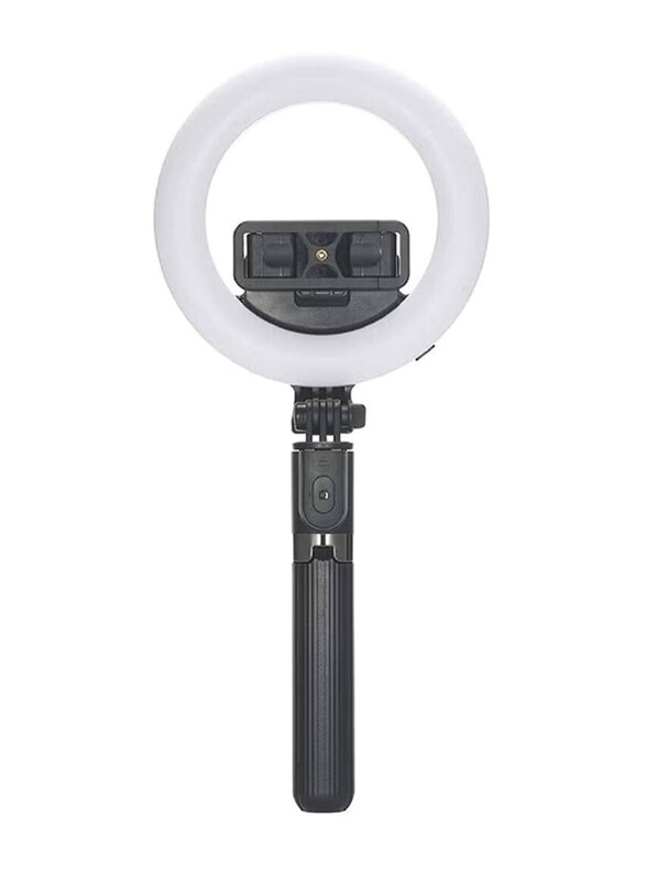 

Gennext L07 Selfie Stick Foldable Handheld Remote Shutter Tripod with 5-inch LED Ring Light for Live Stream, White/Black