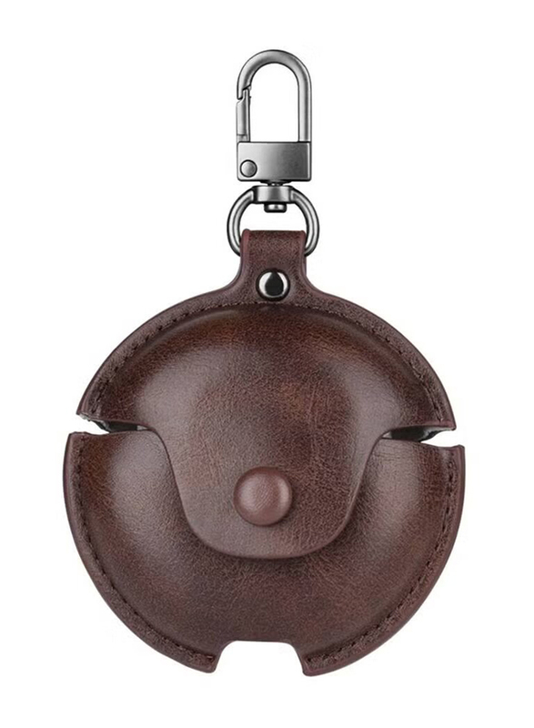 Gennext Genuine Leather Full Protective Earphone Case Cover with Hook For Huawei FreeBuds 4i, Dark Brown