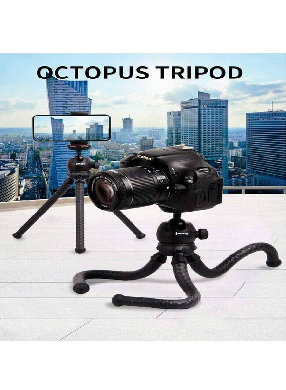 Jmary Universal MT-25 Table Top Mini Portable Flexible Tripod Stand for Mobile Phones and DSLR & Digital Cameras with MT-25-BLK Universal Mobile Phone Holder, Black