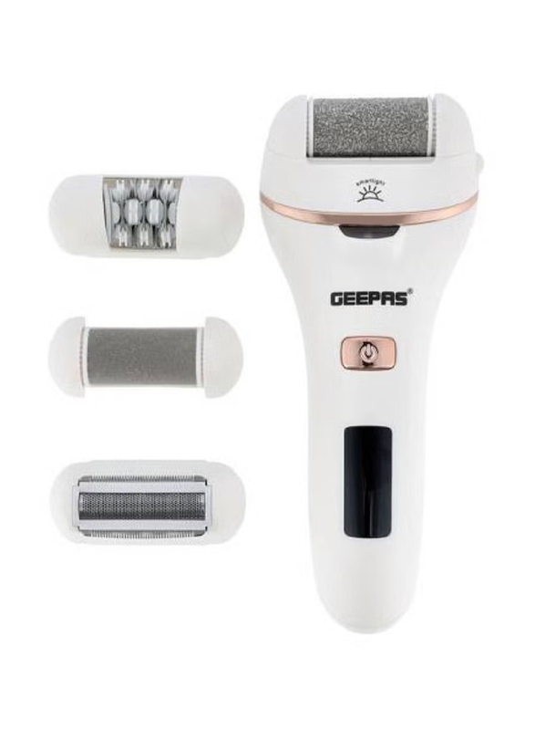 

Geepas 4-in-1 Rechargeable 2 Speed Setting Hair Shaver Head Callous Remover Fine Head Epilator, GLS86059, White