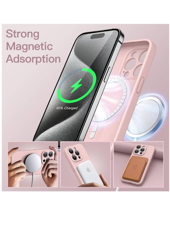 Apple iPhone 15 Pro Max 6.7-inch Protective Slim Shock-Absorption Camera Protection Silicone MagSafe Wireless Charging Mobile Phone Case Cover, Pink