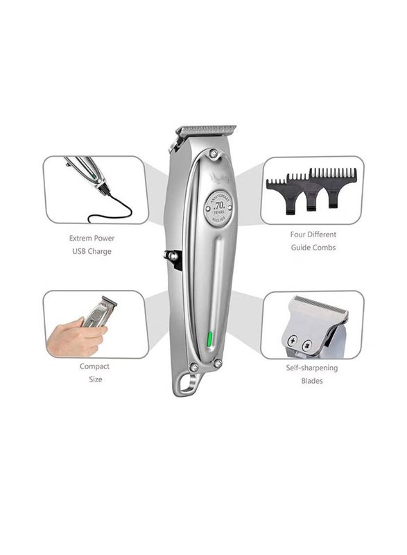 Professional Rechargeable & Cordless Hair Clipper, Silver