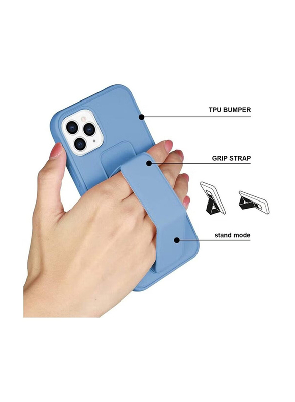 Zoomee Apple iPhone 14 Pro Magnetic Foldable Back Stand with Finger Strap & Hand Grip Mobile Phone Case Cover, Blue