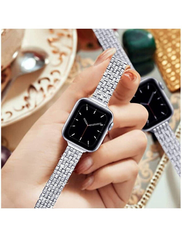 Gennext Slim Jewellery Bling Band Diamond Rhinestone Women Bracelet Strap for Apple Watch Series SE 7/6/5/4/3/2/1 45/44/42mm/Ultra Watch 49mm, Silver